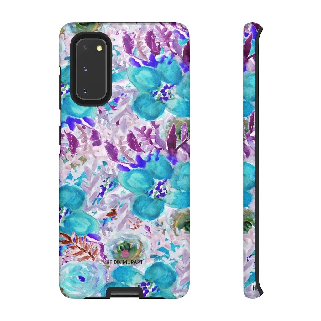 Blue Floral Designer Tough Cases, Purple Flower Best iPhone Samsung Phone Case-Made in USA