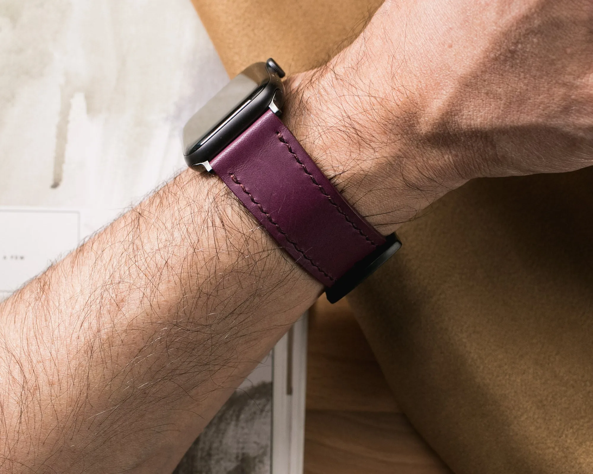 Custom Made VegTan Leather Watch Strap - Purple