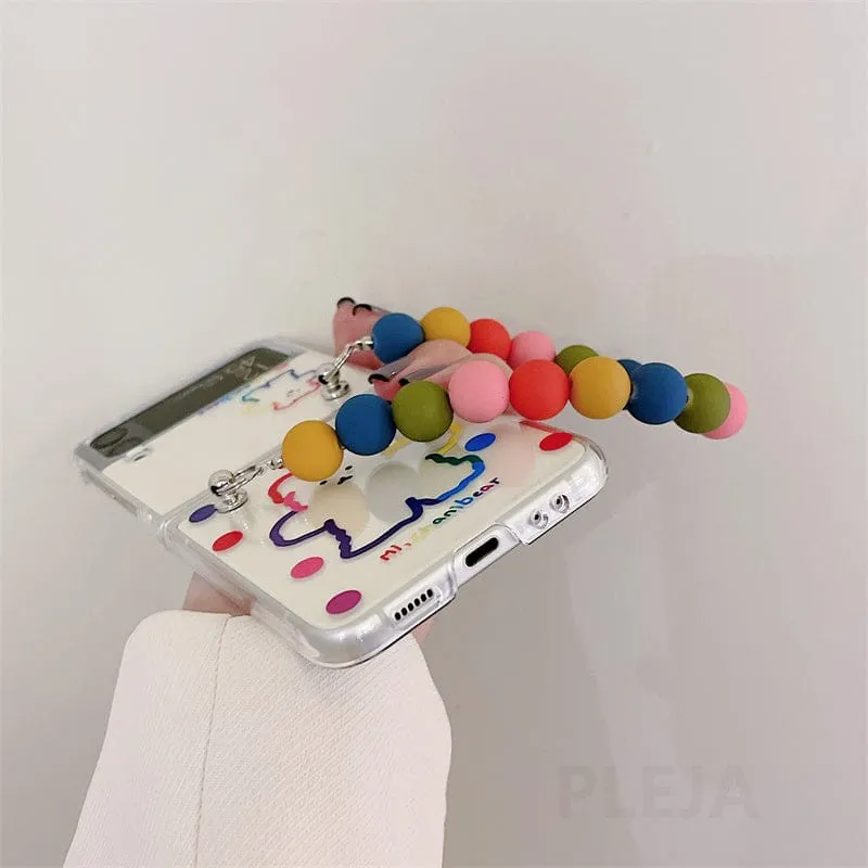 Cute Colorful Bear Bracket Bracelet Phone Case For Samsung Galaxy Z Flip 3