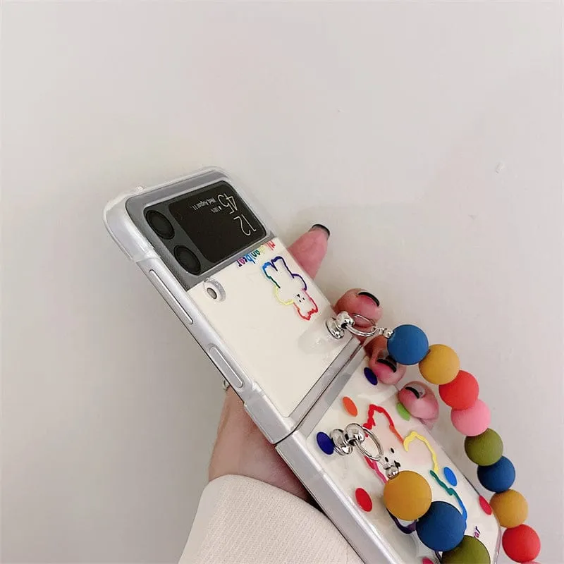 Cute Colorful Bear Bracket Bracelet Phone Case For Samsung Galaxy Z Flip 3