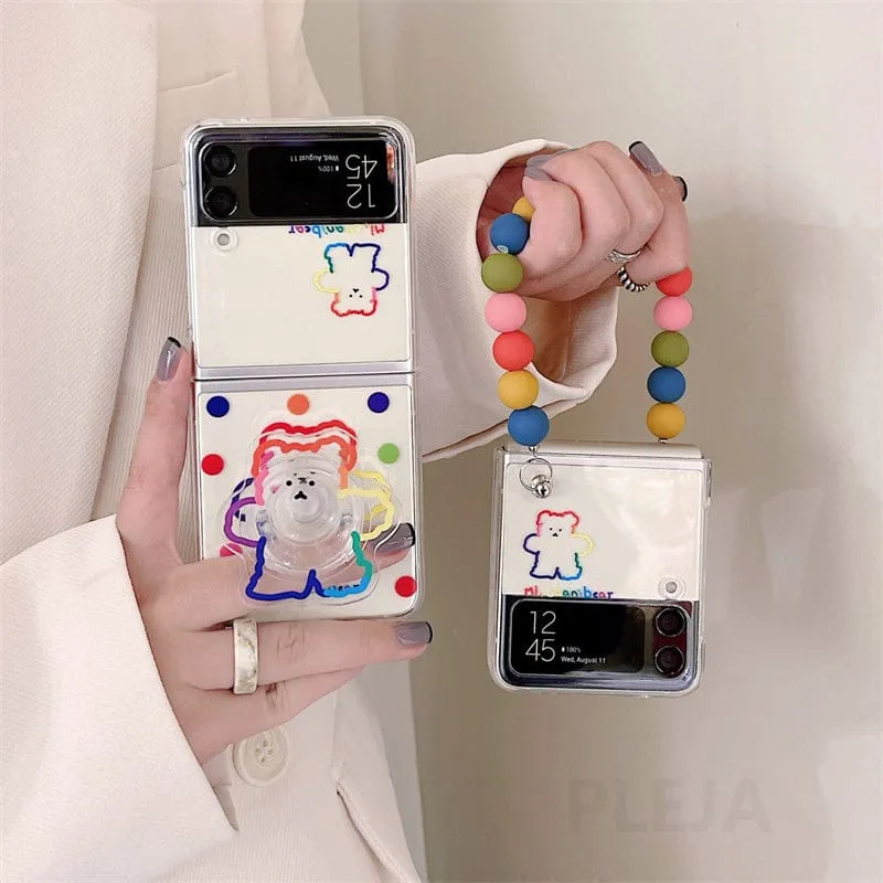 Cute Colorful Bear Bracket Bracelet Phone Case For Samsung Galaxy Z Flip 3