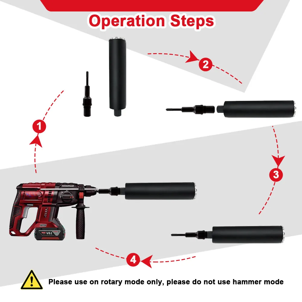 DT-DIATOOL 1pc 1 1/4"-7 UNC male thread to SDS-Plus/SDS-Max Shank 190mm Total Length  Electric hammer drill