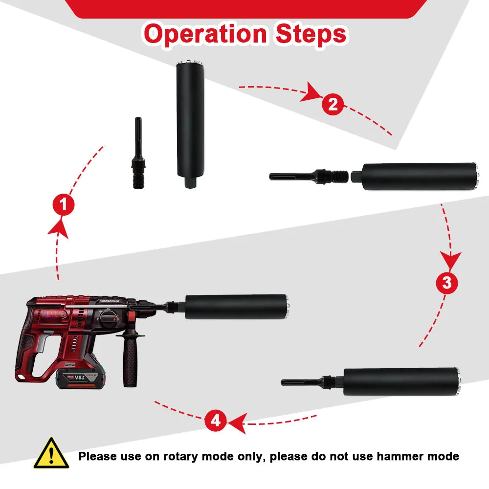 DT-DIATOOL 1pc 1 1/4"-7 UNC male thread to SDS-Plus/SDS-Max Shank 190mm Total Length  Electric hammer drill