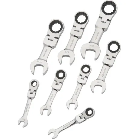 DYNAMIC 8 PIECE RATCHETING FLEX HEAD STUBBY COMBO WRENCH SET - CHROME