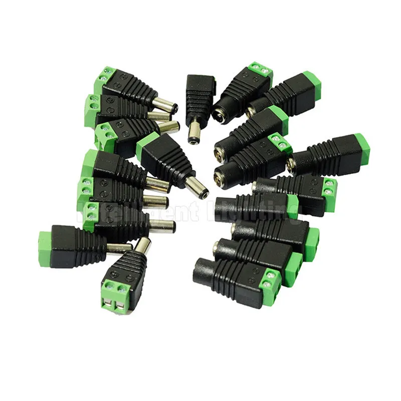 Female Male DC Connector 5.5x2.1mm Power Jack Adapter Plug for 3528 5050 5730 5630 3014 Single Color Led CCTV Camera