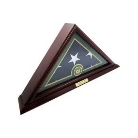 Flags Connections - 5x9 American Veteran Burial Flag Display Case, Solid Wood, Cherry Finish, Small Base, Wall Mounted, Customized Name Plate, Army.