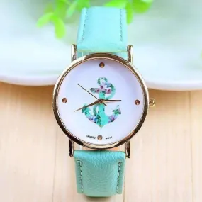 Floral Anchor Watch in Minty Blue