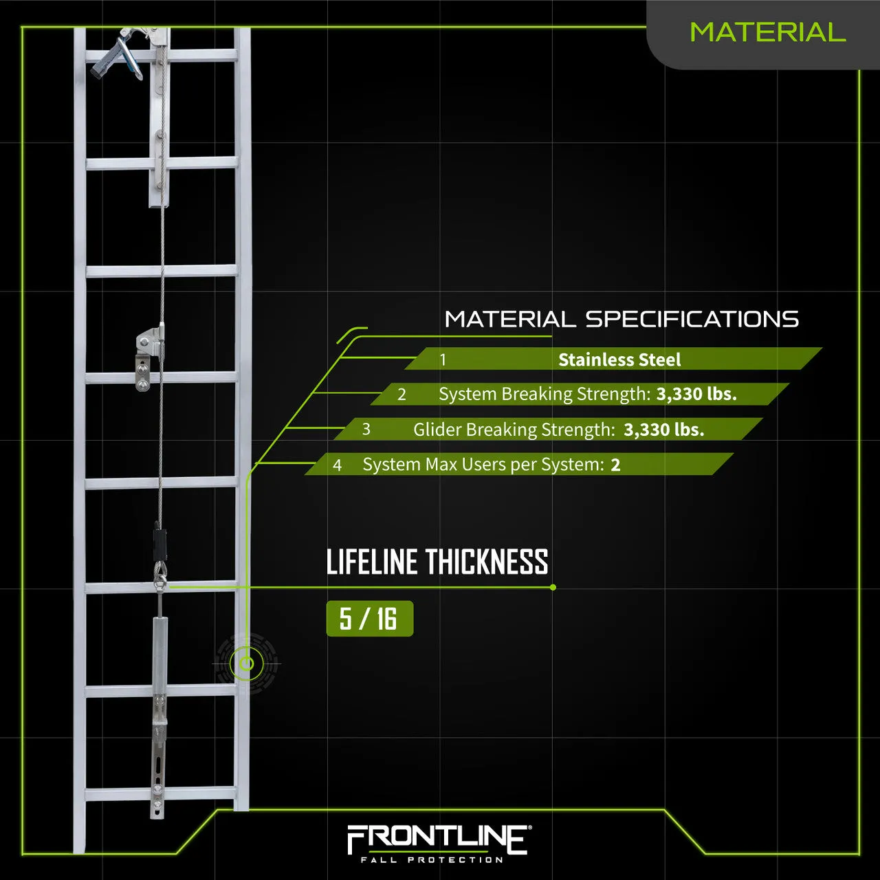 Frontline VLCS Ladder Cable Vertical Lifeline System (Stainless Steel) 20'