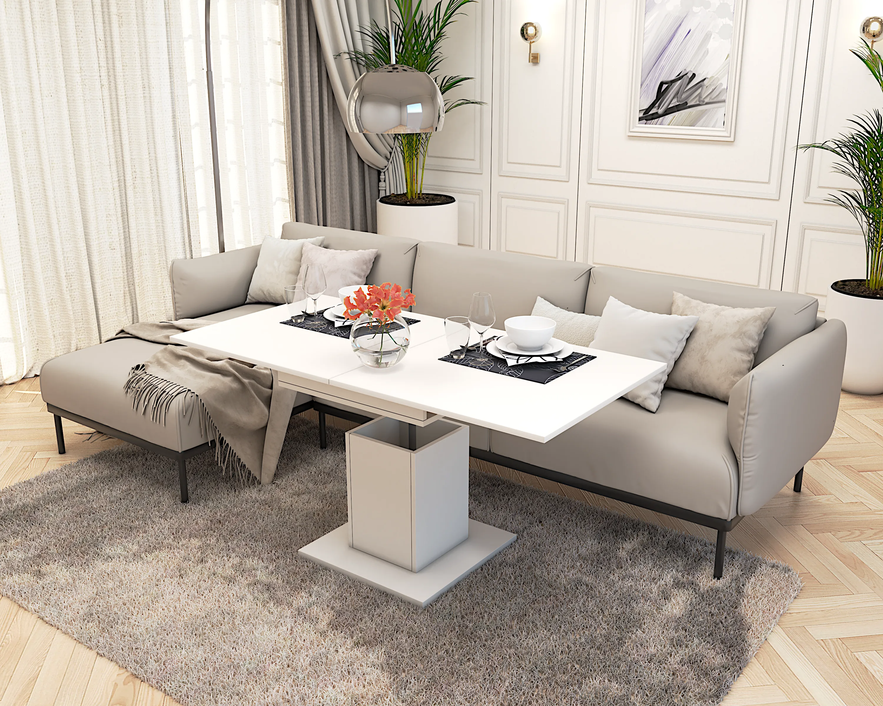 GAS LIFT AND EXTANDABLE COFFEE TABLE MIYA 75X75CM 75x150CM CHOICE OF 5 COLORS