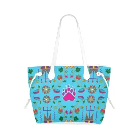 Geometric Floral Fall - Sky Blue Clover Canvas Tote Bag