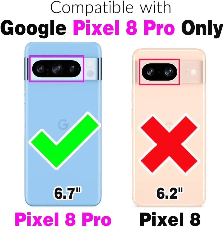 Google Pixel 8 Pro 5G Zipper Wallet Cover Tempered Glass Screen Protector Credit Card Holder