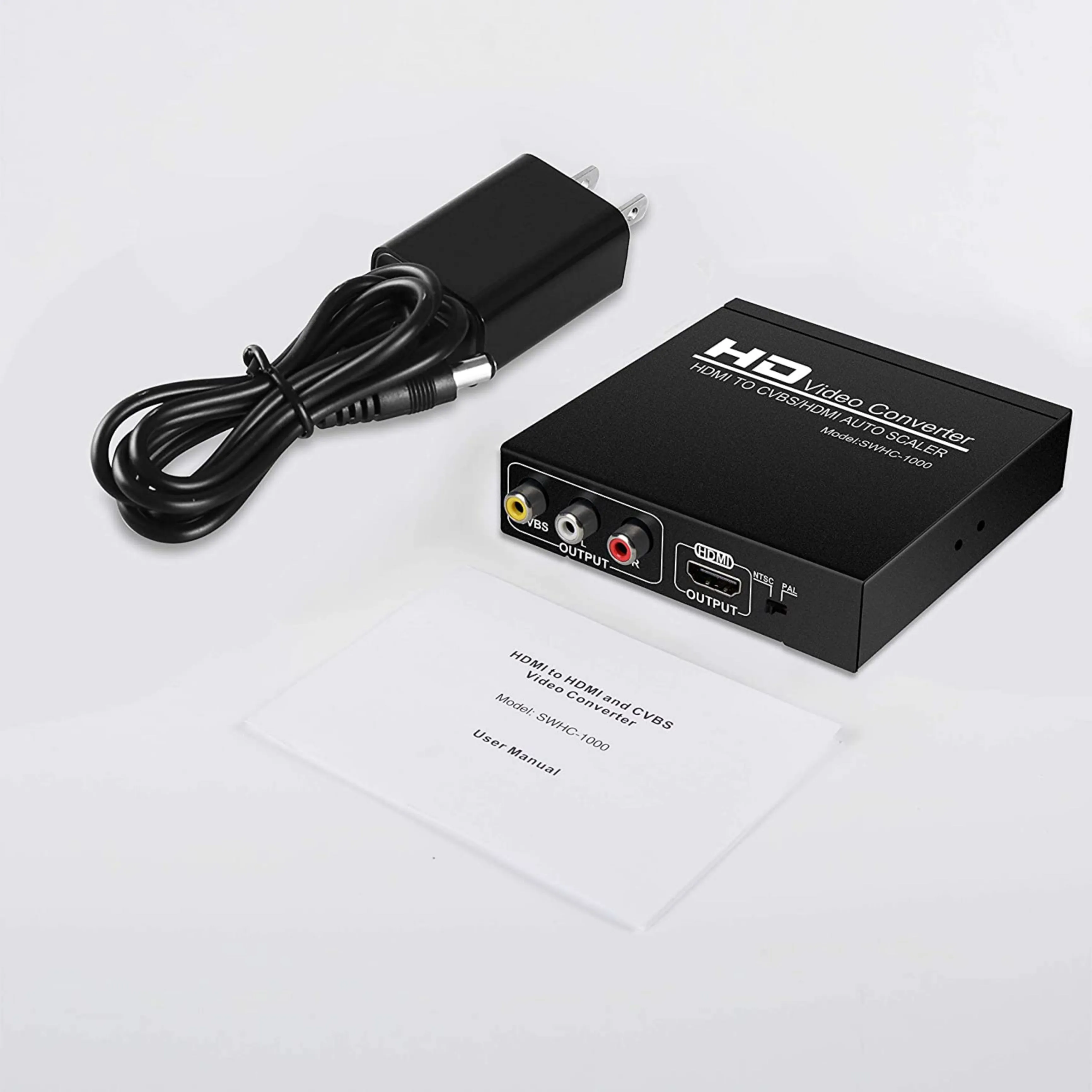 HDMI to AV(CVBS Composite Video and Audio) and HDMI Adapter Converter with Power Adapter