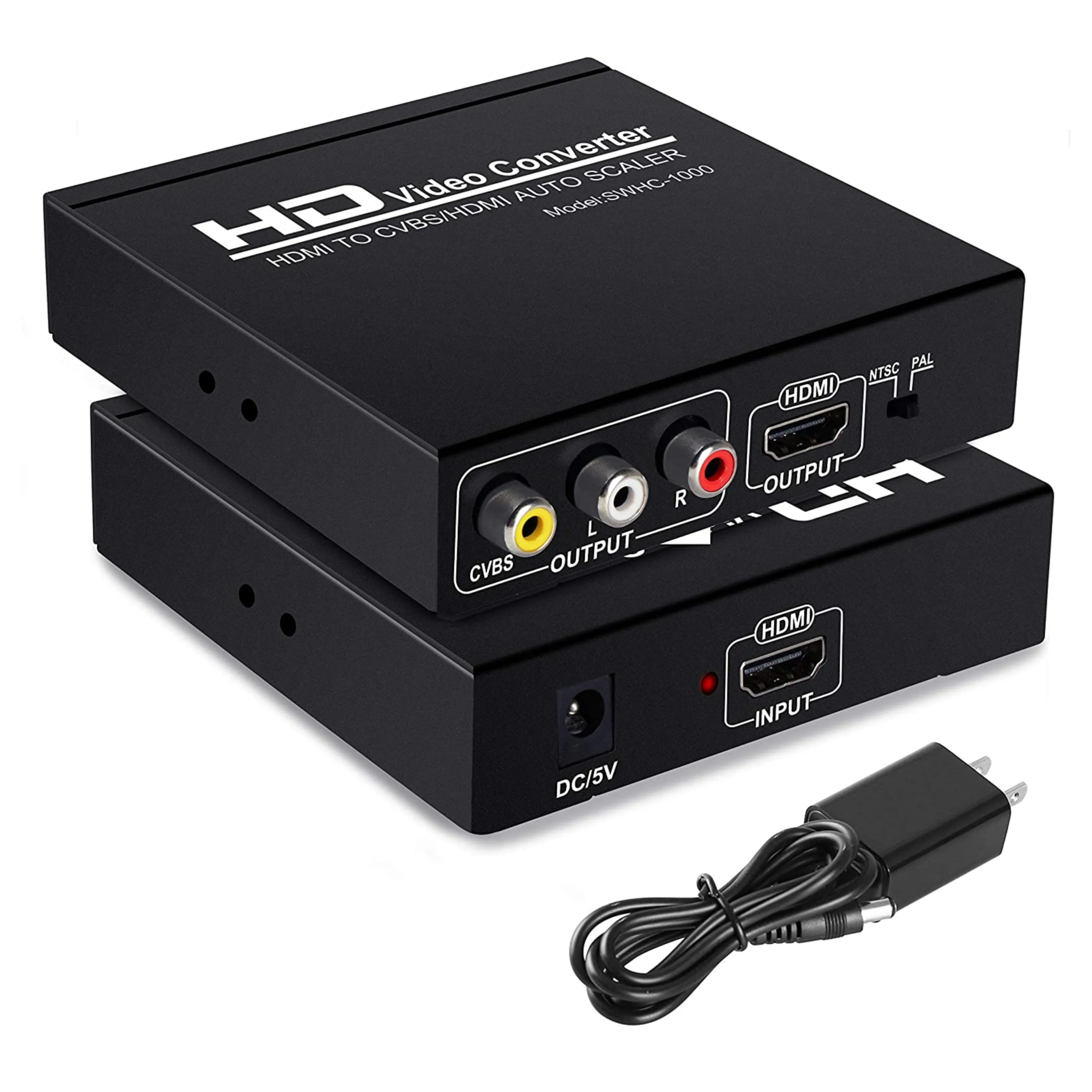 HDMI to AV(CVBS Composite Video and Audio) and HDMI Adapter Converter with Power Adapter