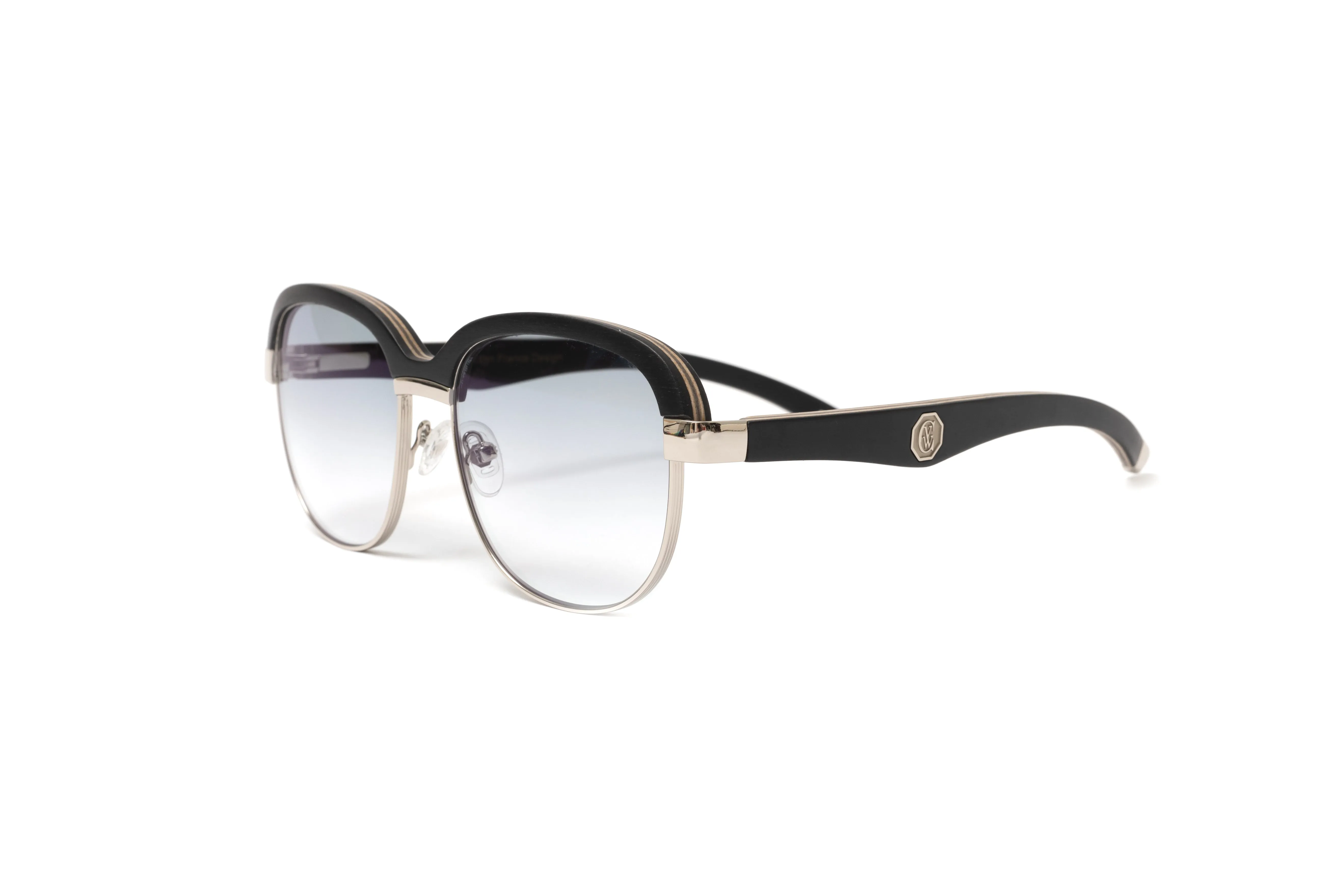 HIGH ROLLER 1 Silver & Black Wood Sunglasses, Gradient Grey Lenses