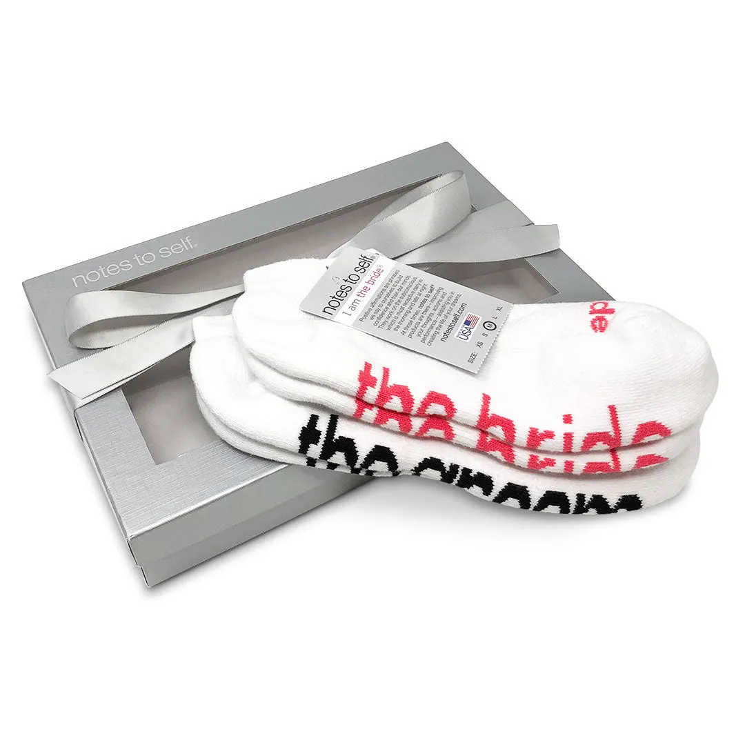 I am the bride®   I am the groom® 2-pair sock gift set in silver gift box