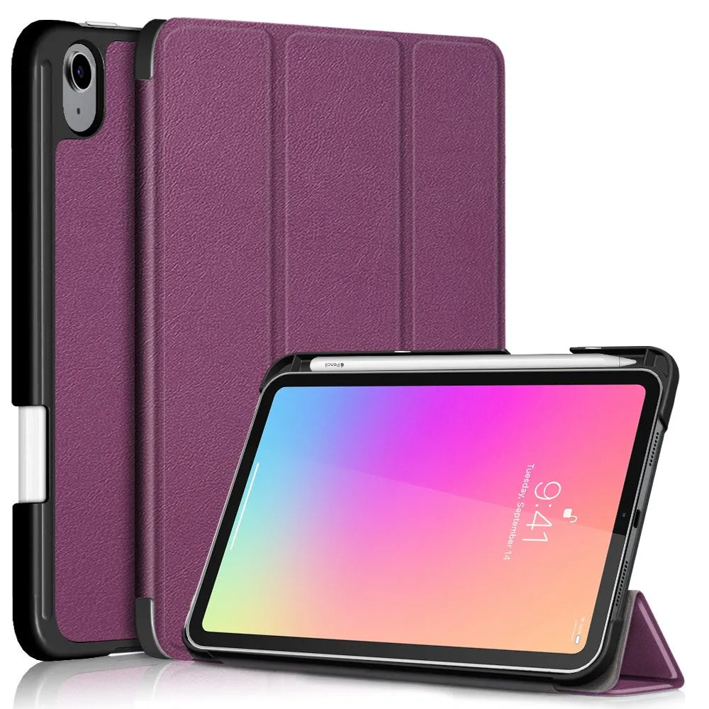 iPad Mini 6 (2021) slim tri-fold PU leather flip case with pen slot - Purple