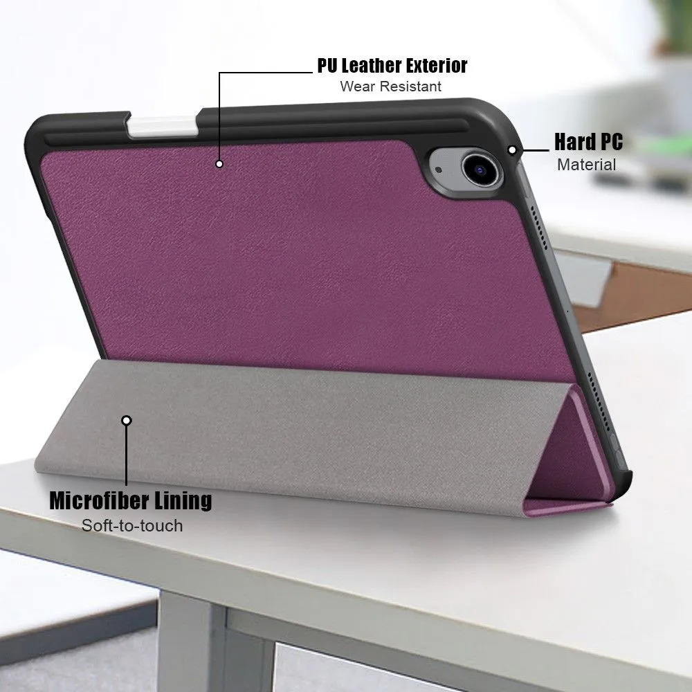 iPad Mini 6 (2021) slim tri-fold PU leather flip case with pen slot - Purple