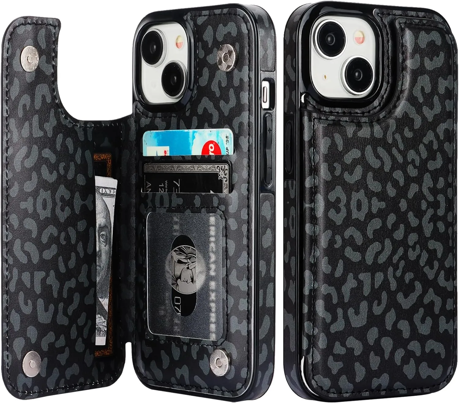 iPhone 15 Wallet Case Card Holder Double Magnetic Clasp Shockproof Cover