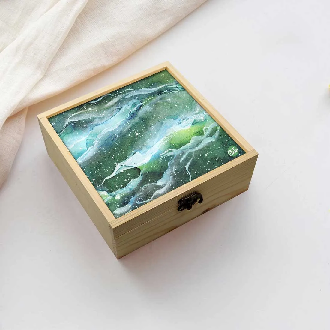 Jewellery Box Makepup Organizer -  Space Dark Green Watercolor