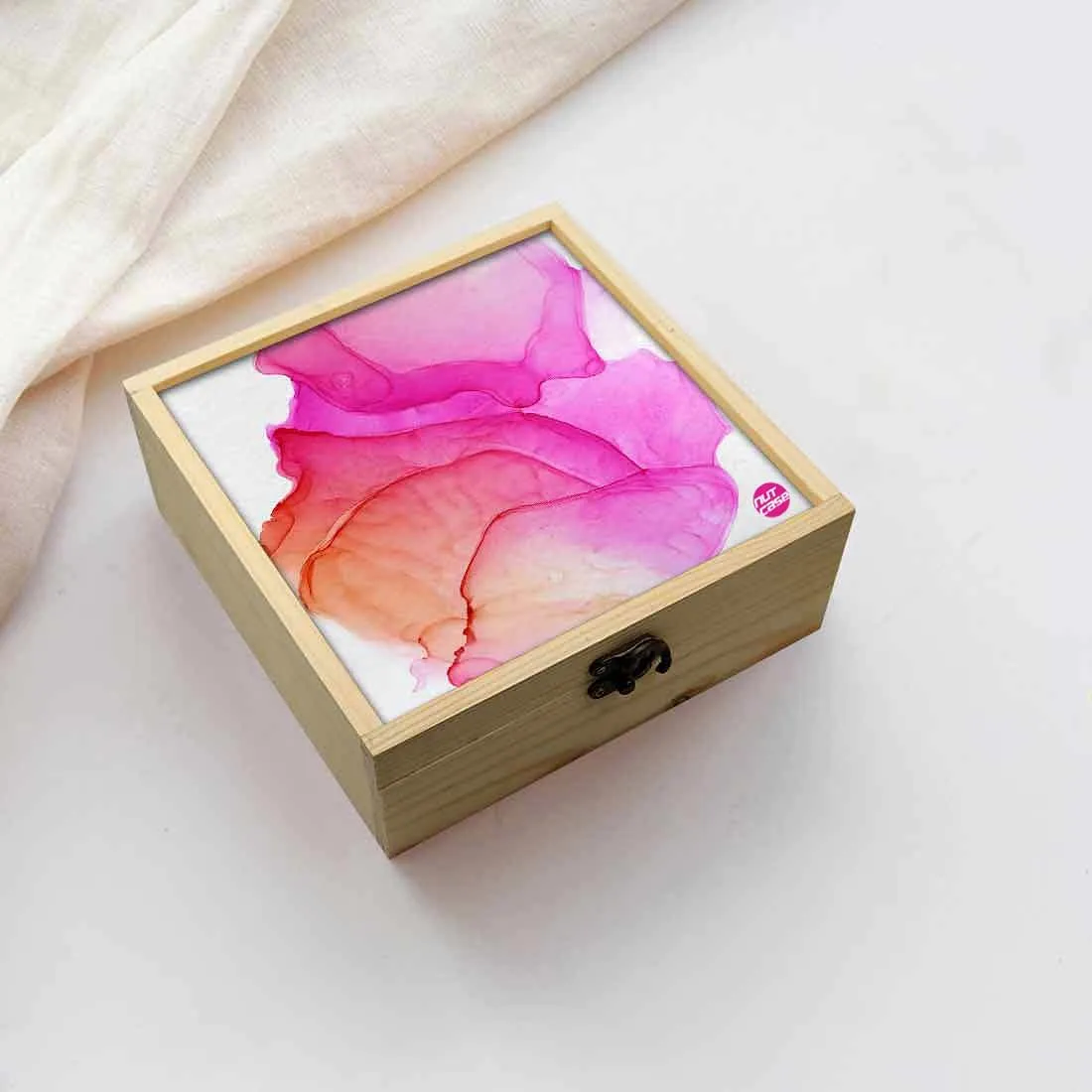 Jewellery Box Wooden Jewelry Organizer -  Pink Red Ink Watercolor