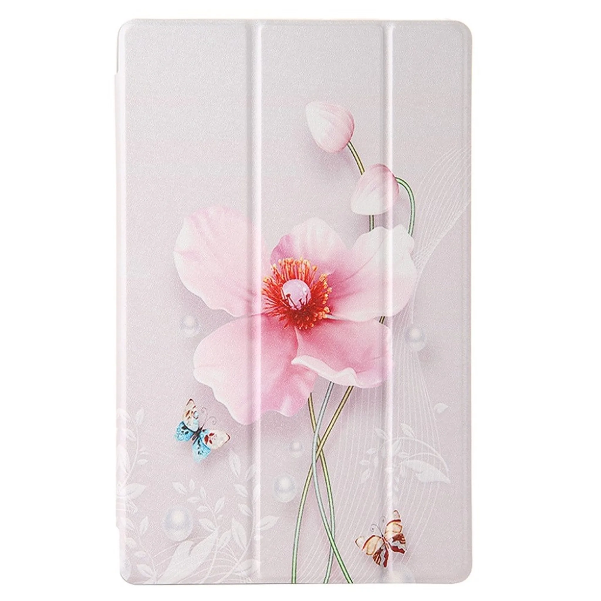 Lenovo Tab M10 FHD Plus tri-fold pattern leather flip case - Pink Flower