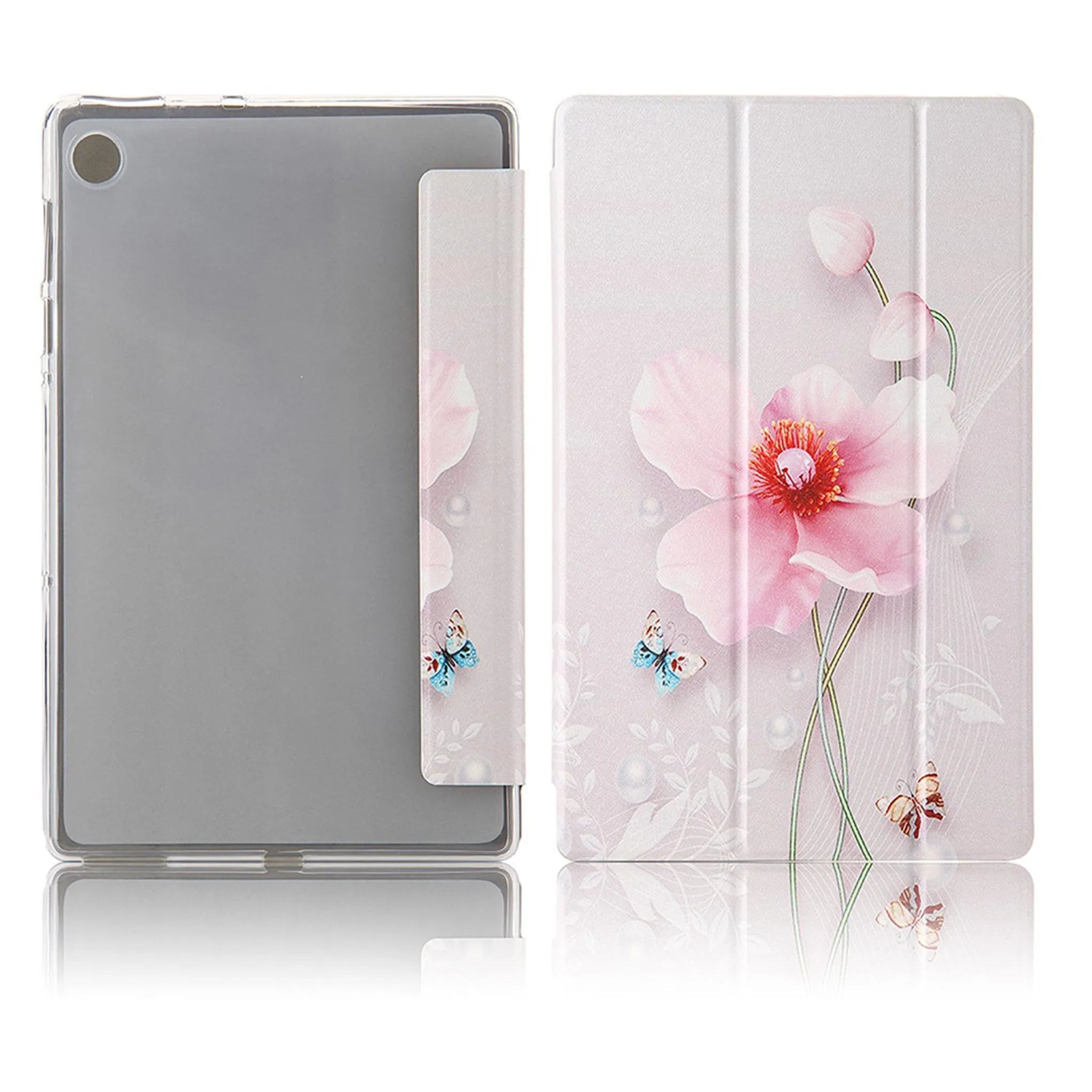 Lenovo Tab M10 FHD Plus tri-fold pattern leather flip case - Pink Flower