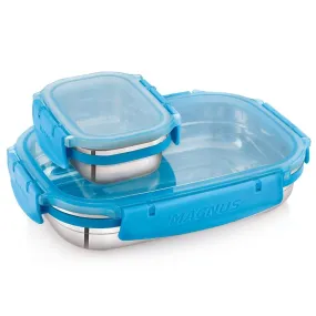 Magnus Bolt Classic Clear Lid Stainless Steel Lunch Box for School | 100% Leakproof | BPA Food Safe | Easy To Open | Dishwasher Safe