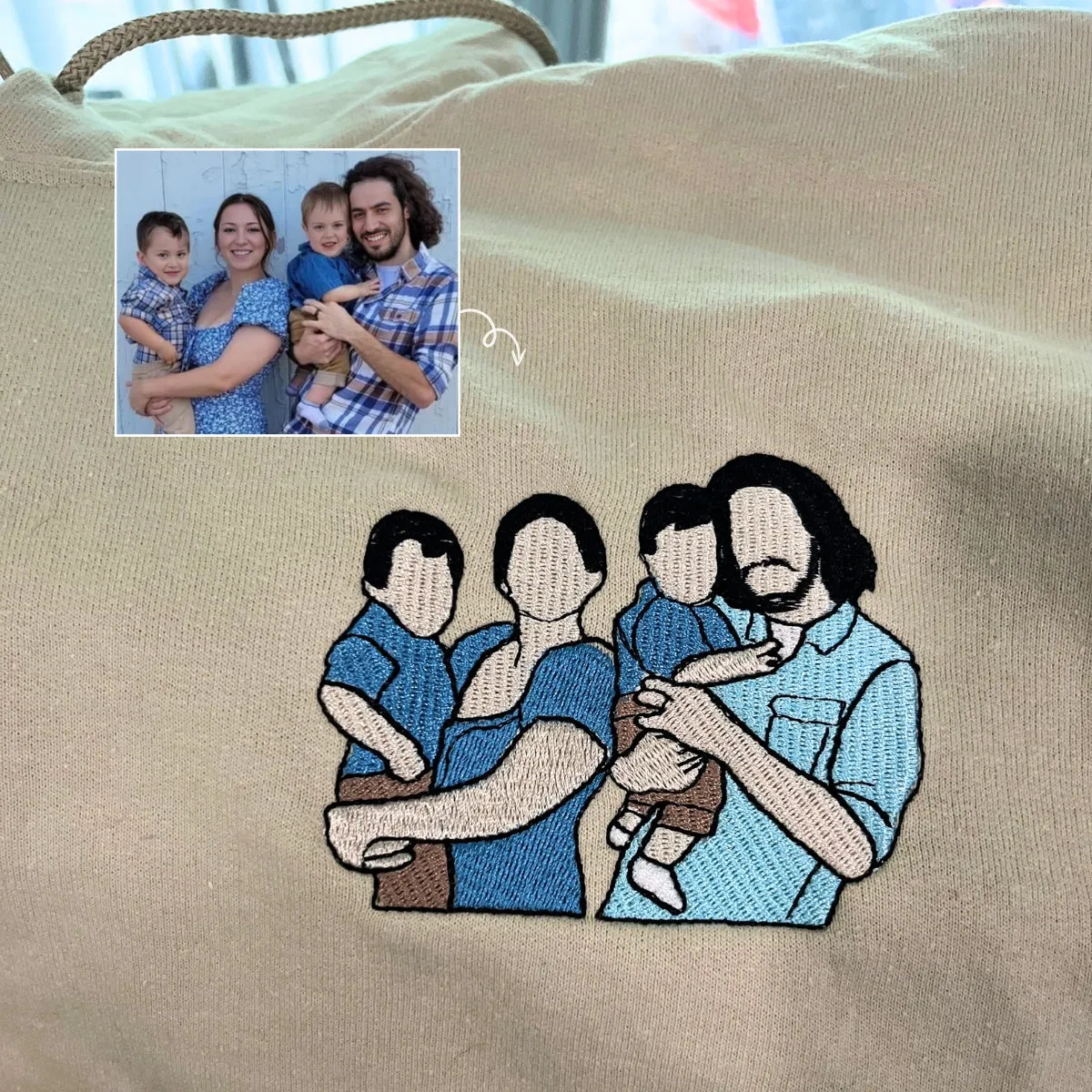 Matching Family Hoodies, Customized Family Portrait with Picture Embroidered Sweatshirt, Hoodie