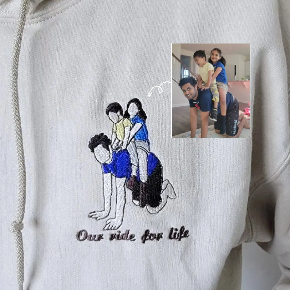 Matching Family Hoodies, Customized Family Portrait with Picture Embroidered Sweatshirt, Hoodie