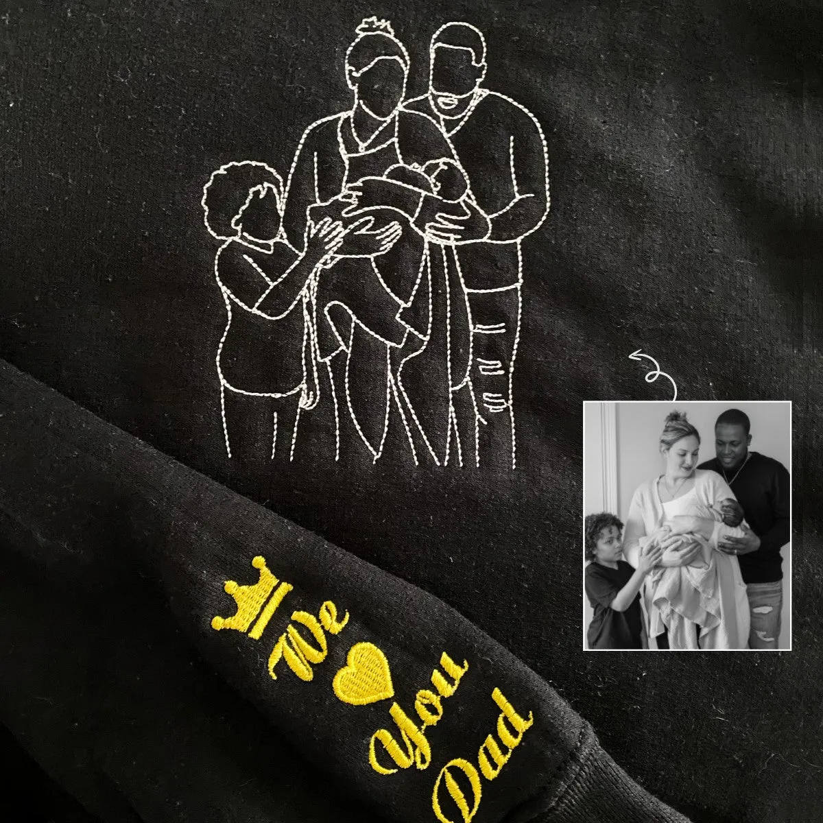 Matching Family Hoodies, Customized Family Portrait with Picture Embroidered Sweatshirt, Hoodie