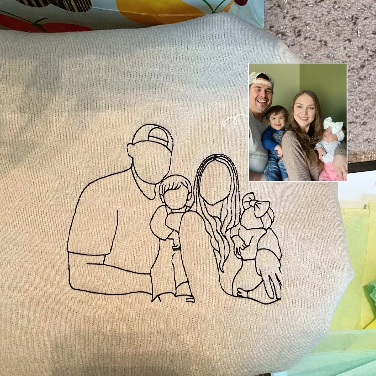 Matching Family Hoodies, Customized Family Portrait with Picture Embroidered Sweatshirt, Hoodie