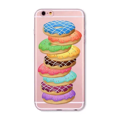 New Ice cream Donuts Macaron Pattern Case Cover For iphone 6 6S Cute Girl Dress Transparent Silicone Moblie Phone Bag Protective