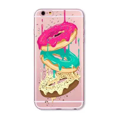 New Ice cream Donuts Macaron Pattern Case Cover For iphone 6 6S Cute Girl Dress Transparent Silicone Moblie Phone Bag Protective