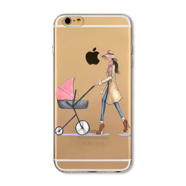 New Ice cream Donuts Macaron Pattern Case Cover For iphone 6 6S Cute Girl Dress Transparent Silicone Moblie Phone Bag Protective