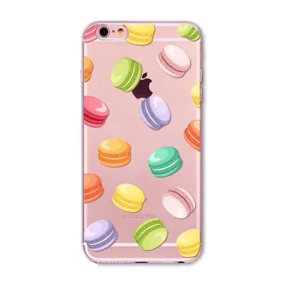 New Ice cream Donuts Macaron Pattern Case Cover For iphone 6 6S Cute Girl Dress Transparent Silicone Moblie Phone Bag Protective