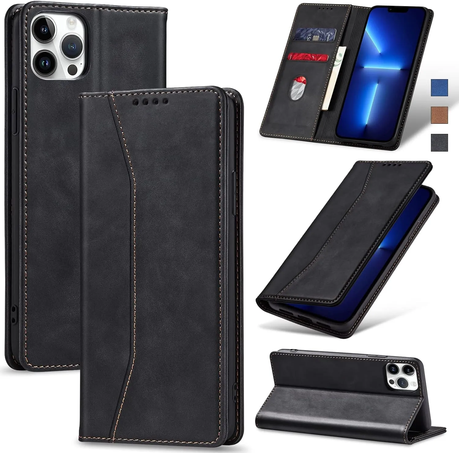 OnePlus 11 5G Leather Magnetic Folio Cover Protective Phone Case Black