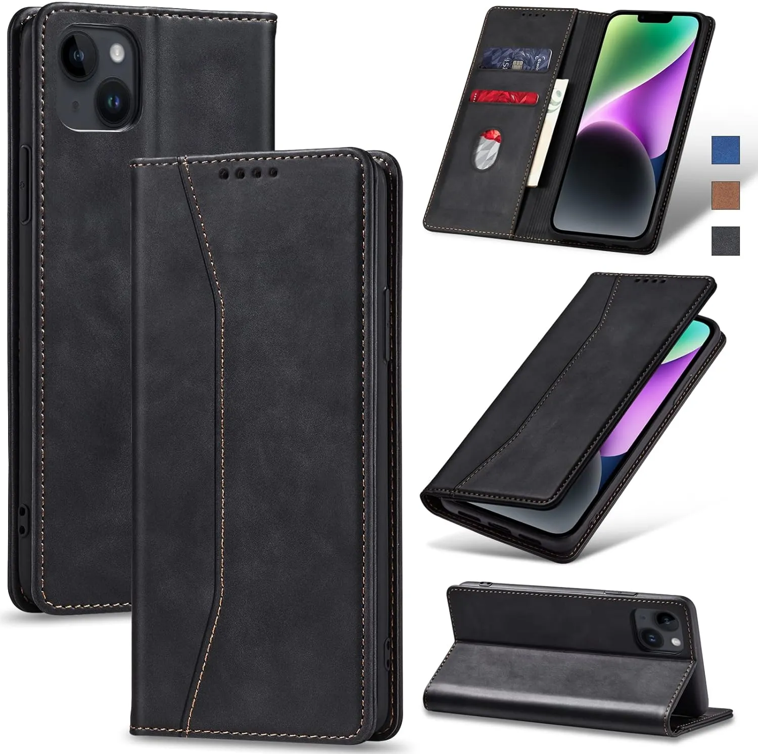 OnePlus 11 5G Leather Magnetic Folio Cover Protective Phone Case Black