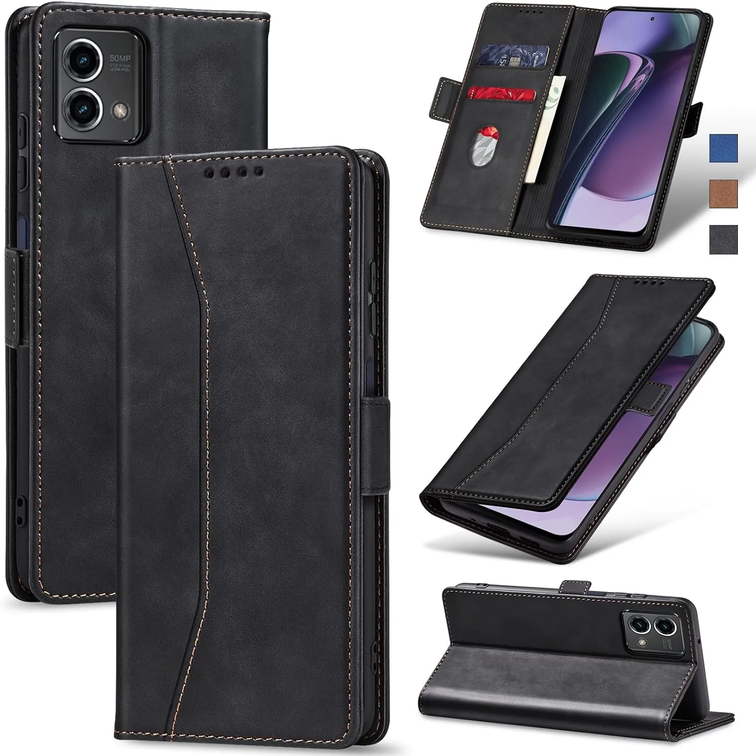 OnePlus 11 5G Leather Magnetic Folio Cover Protective Phone Case Black