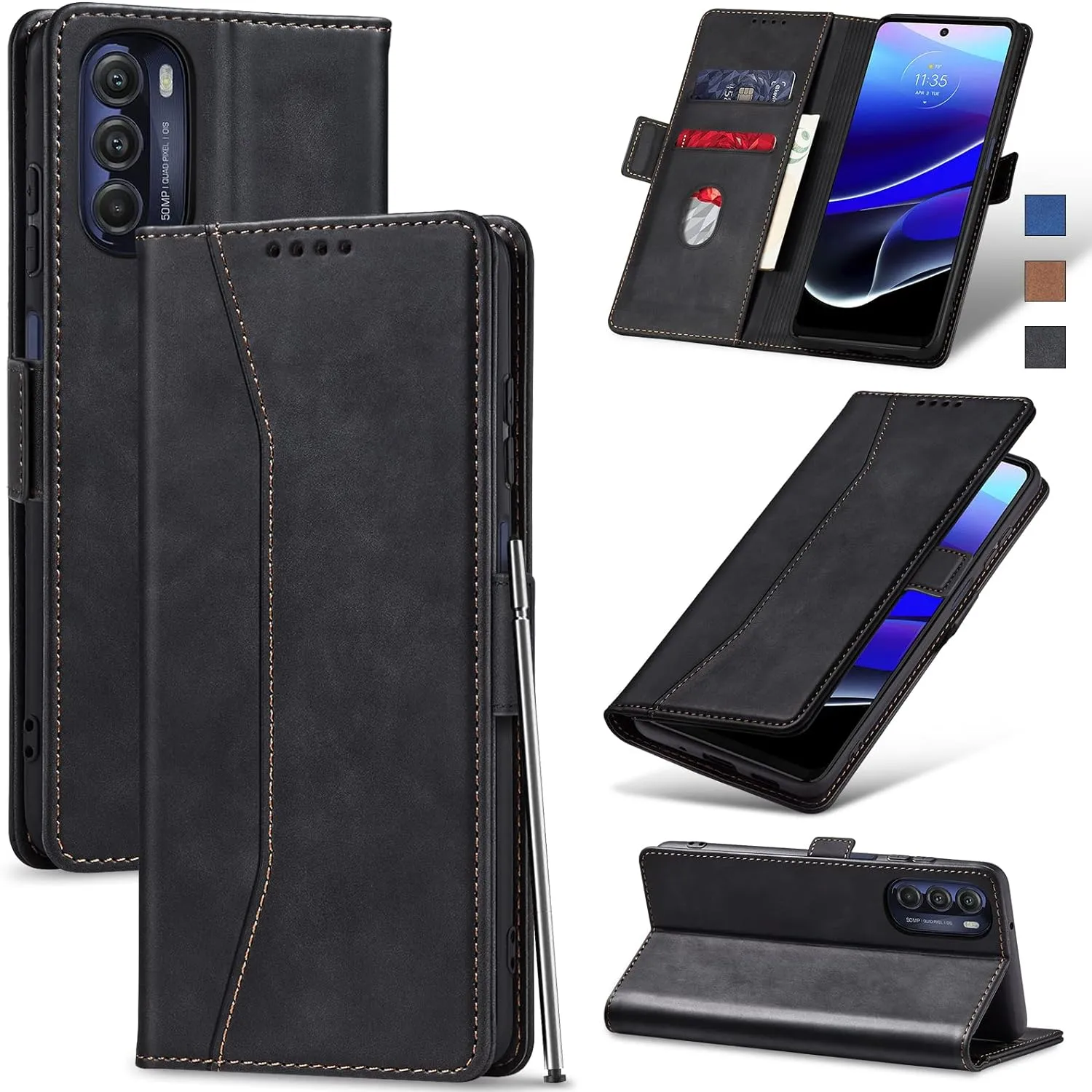 OnePlus 11 5G Leather Magnetic Folio Cover Protective Phone Case Black