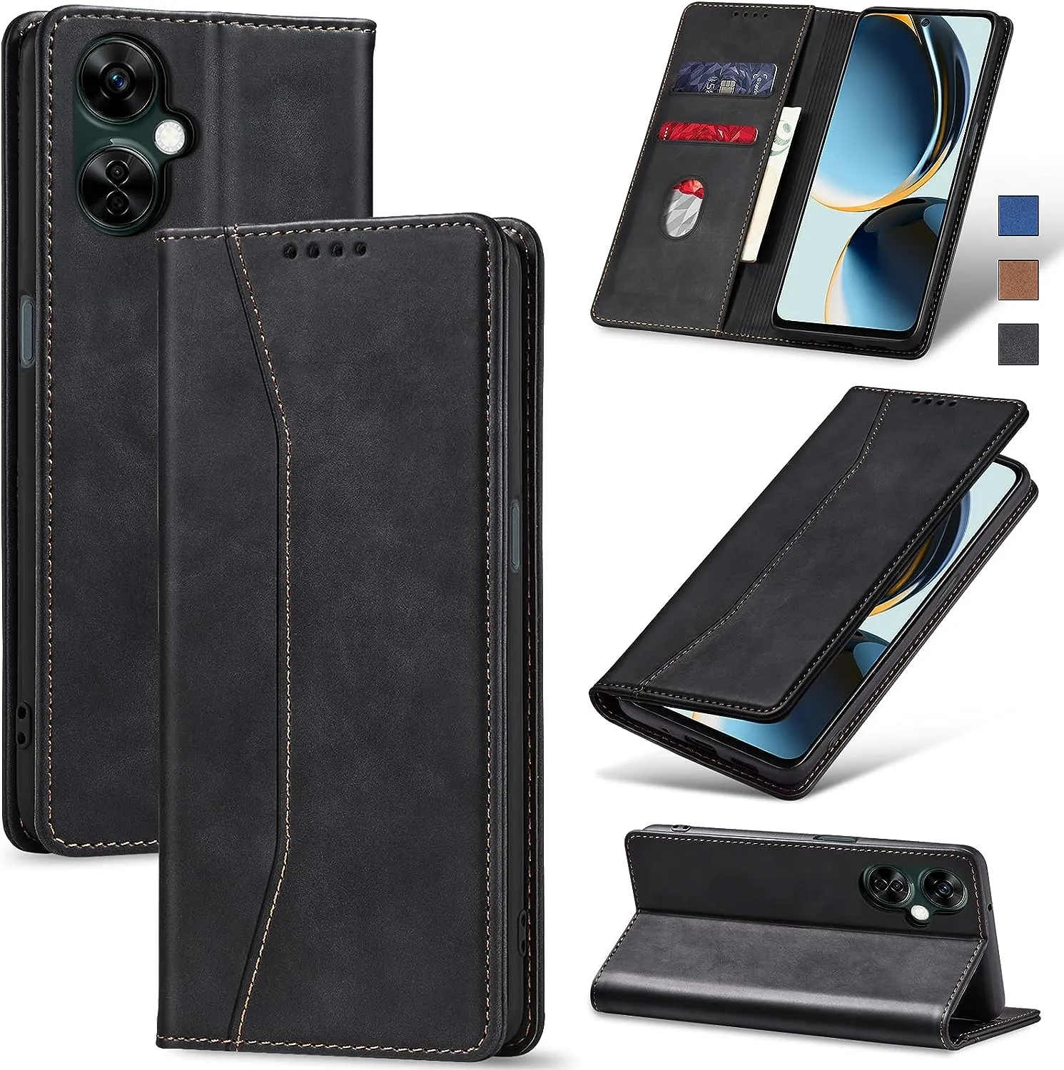 OnePlus 11 5G Leather Magnetic Folio Cover Protective Phone Case Black