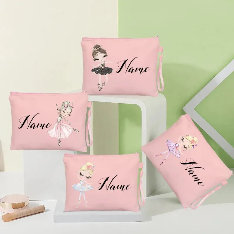 Personalized Ballet Girl Name Makeup Bags Pink Custom Name Women's Cosmetic Bag Kits School Supplies Pencil Pouchs Teacher Gifts