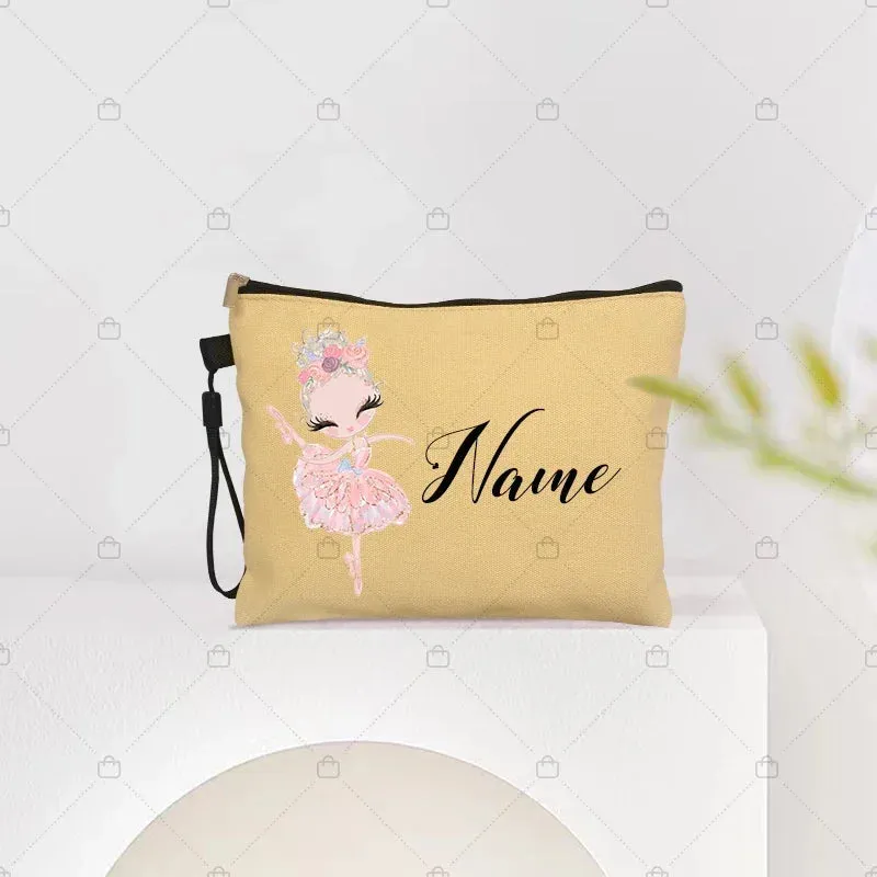 Personalized Ballet Girl Name Makeup Bags Pink Custom Name Women's Cosmetic Bag Kits School Supplies Pencil Pouchs Teacher Gifts