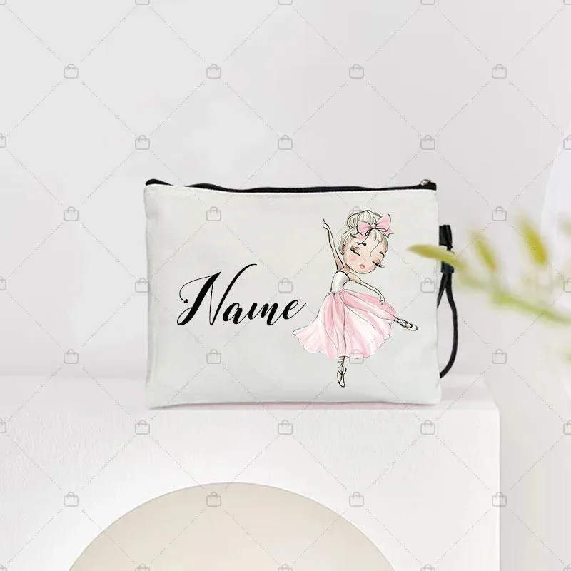 Personalized Ballet Girl Name Makeup Bags Pink Custom Name Women's Cosmetic Bag Kits School Supplies Pencil Pouchs Teacher Gifts