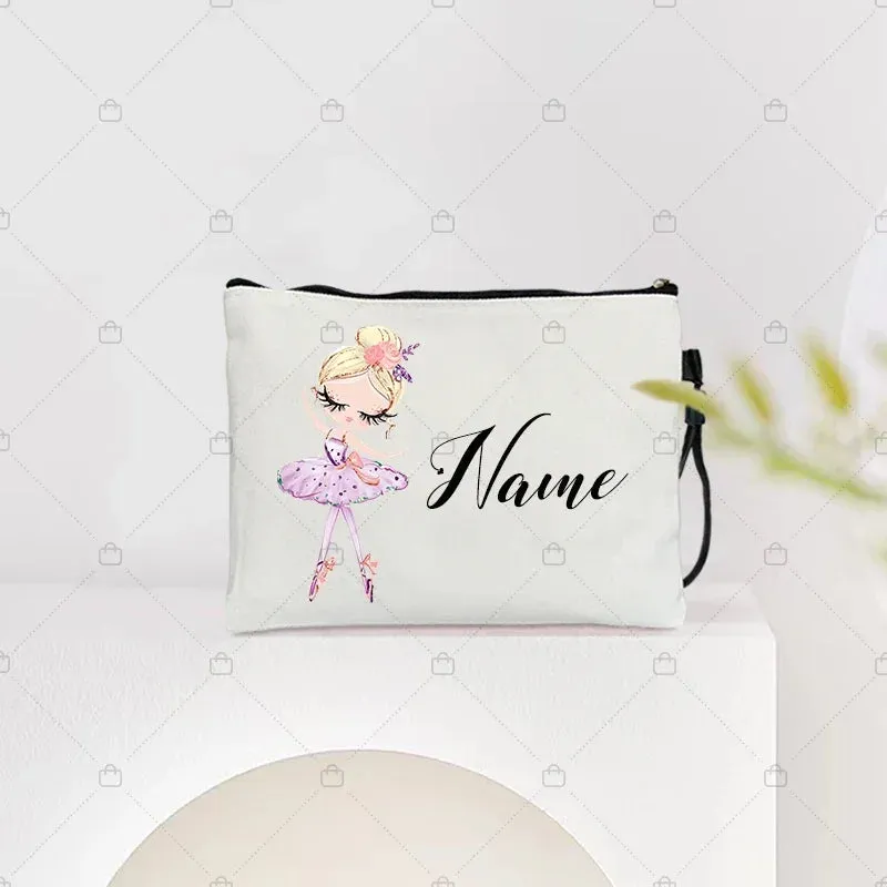 Personalized Ballet Girl Name Makeup Bags Pink Custom Name Women's Cosmetic Bag Kits School Supplies Pencil Pouchs Teacher Gifts