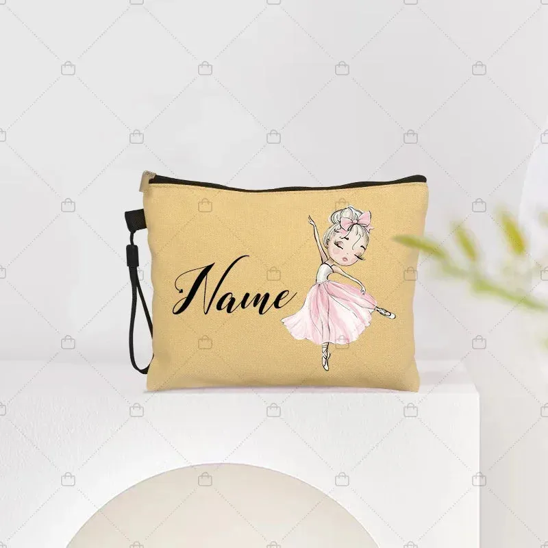 Personalized Ballet Girl Name Makeup Bags Pink Custom Name Women's Cosmetic Bag Kits School Supplies Pencil Pouchs Teacher Gifts