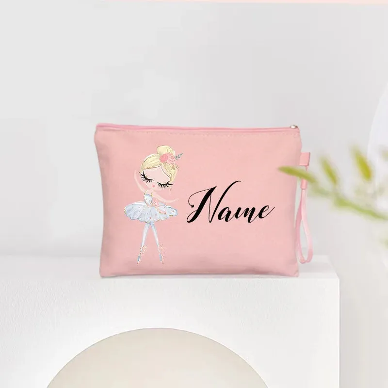 Personalized Ballet Girl Name Makeup Bags Pink Custom Name Women's Cosmetic Bag Kits School Supplies Pencil Pouchs Teacher Gifts