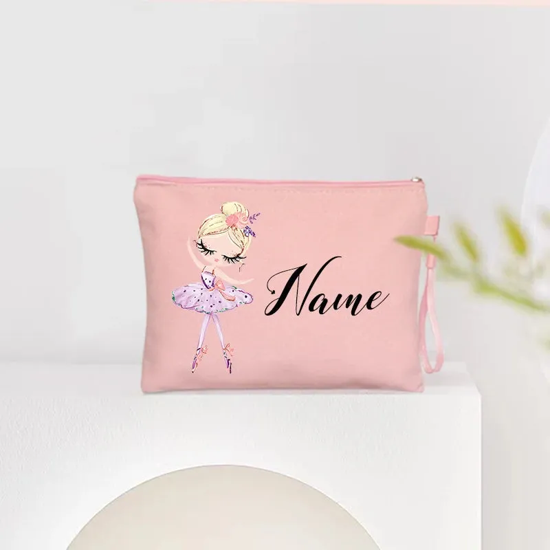 Personalized Ballet Girl Name Makeup Bags Pink Custom Name Women's Cosmetic Bag Kits School Supplies Pencil Pouchs Teacher Gifts