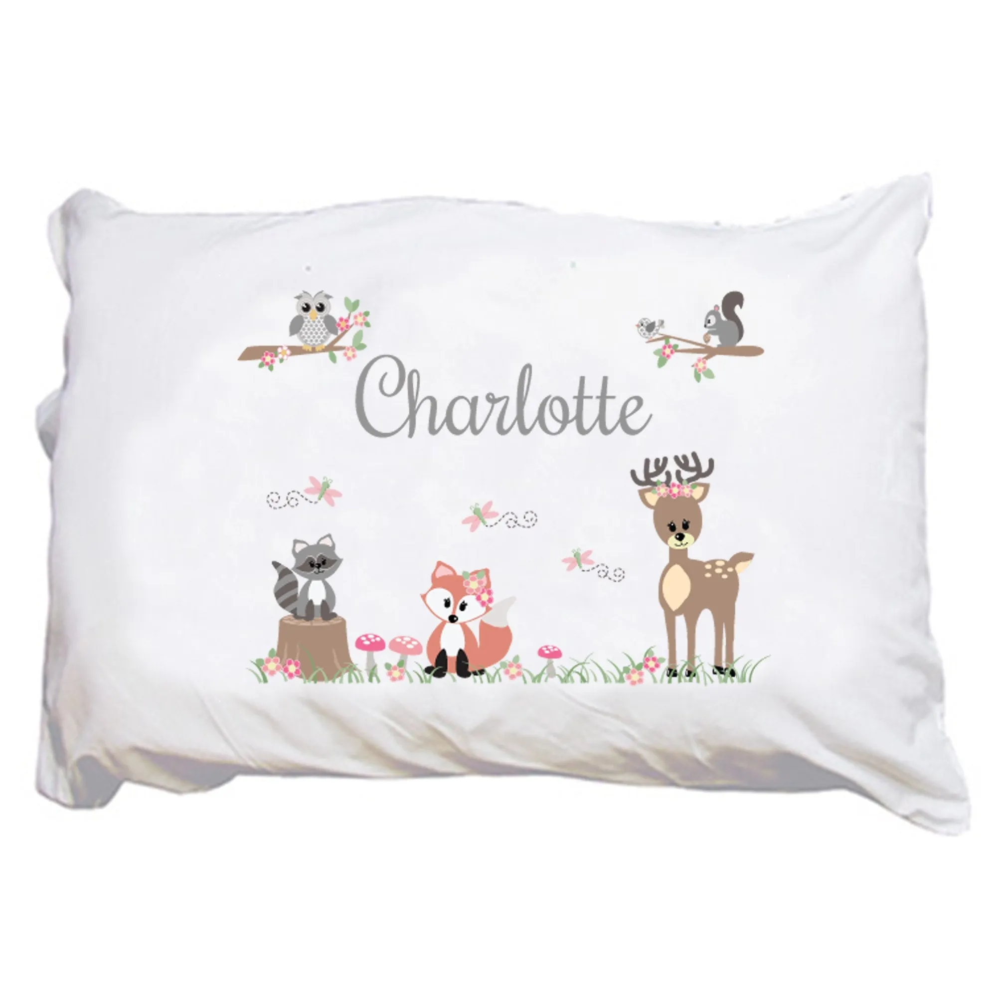 Personalized Gray Woodland Pillowcase