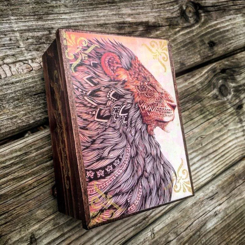 Personalized Majestic Lion Jewelry Box with Mirror & Drawer