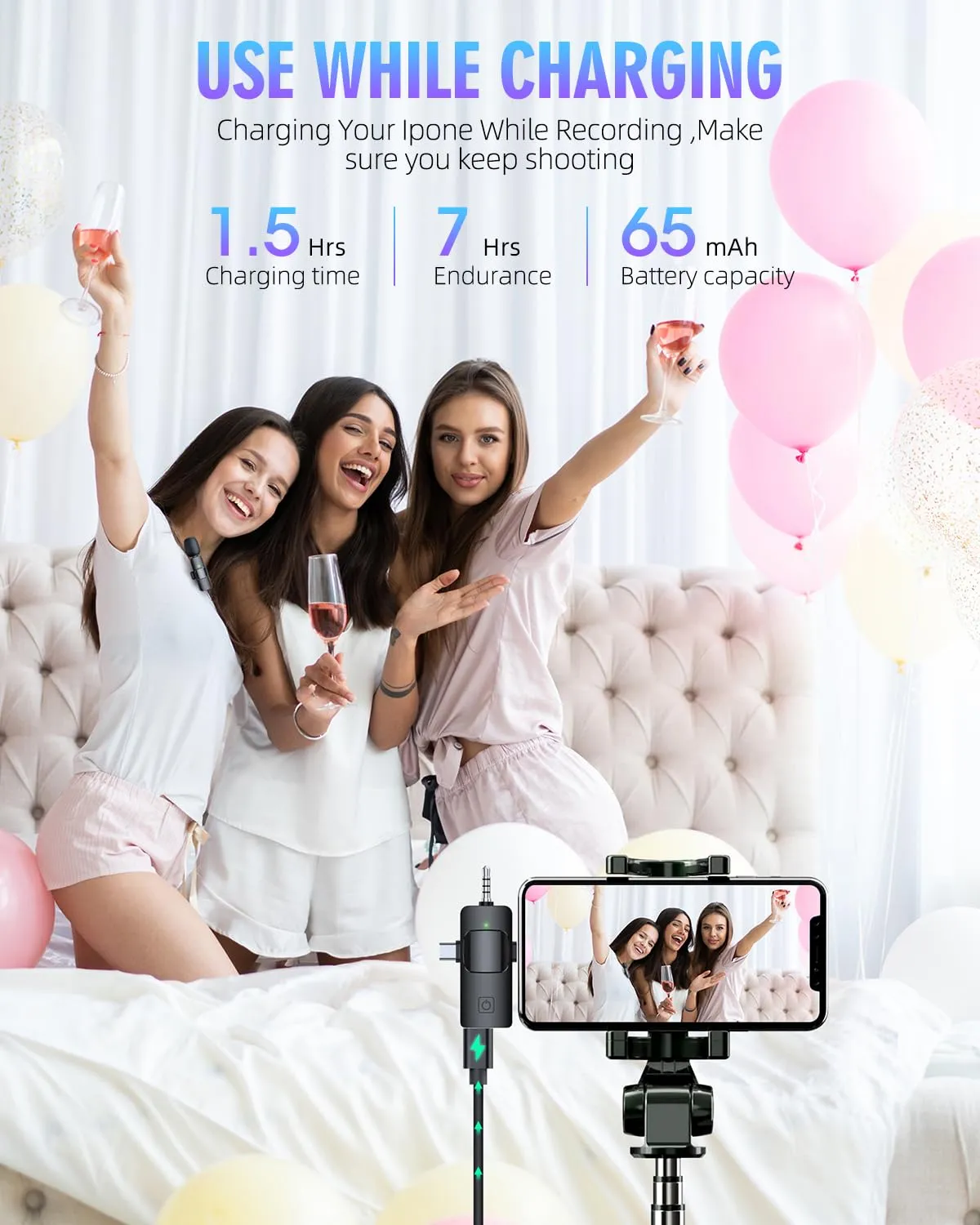 PQRQP 3 in 1 Wireless Lavalier Microphones for iPhone, iPad, Android, Camera, USB-C Microphone, 7-Hour Battery, Mini Microphone with Noise Reduction for Video Recording, Vlog, YouTube, TikTok